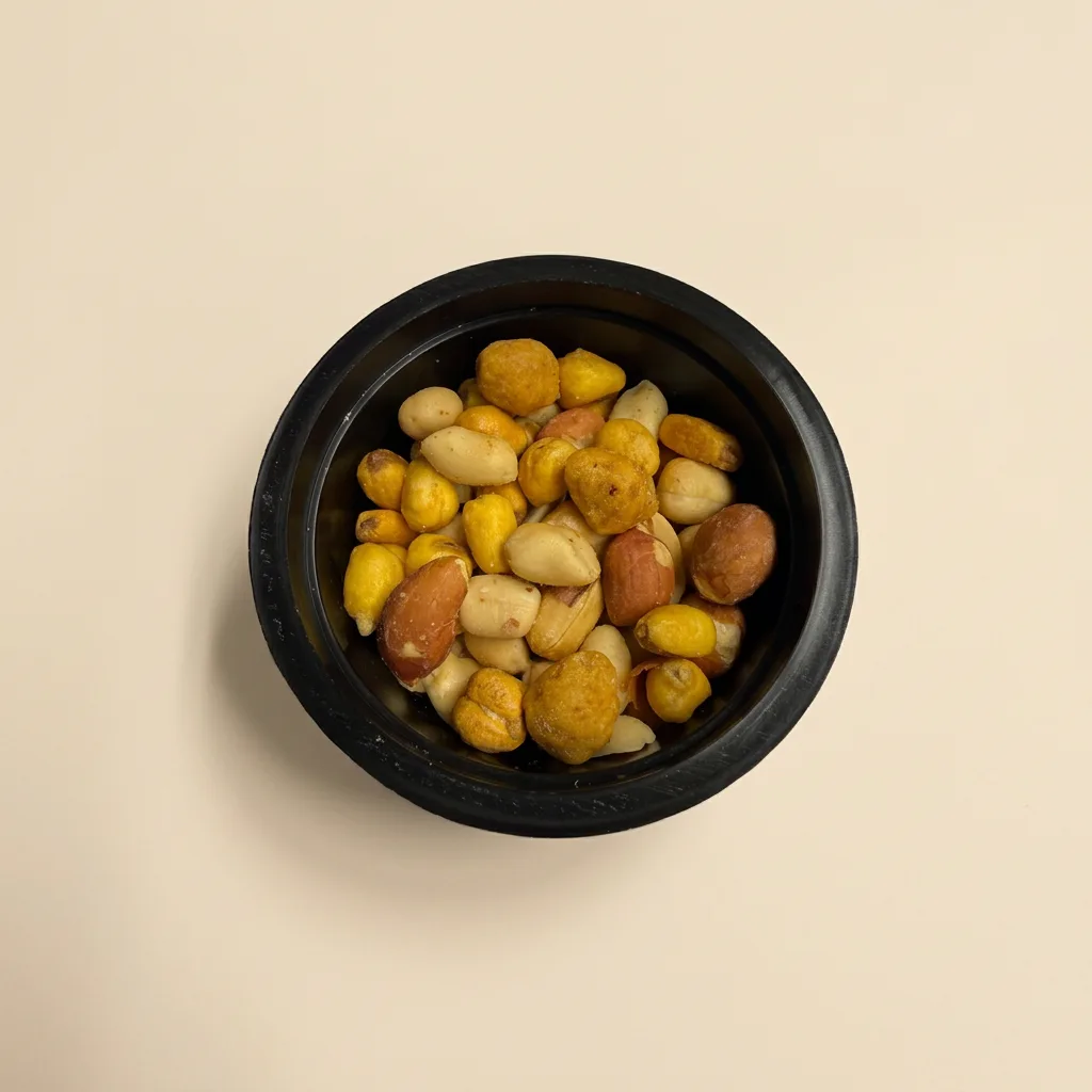The Easy – Nuss-Mix mit Erdnüssen, Maiskernen und Kichererbsen in der offenen Schale von oben